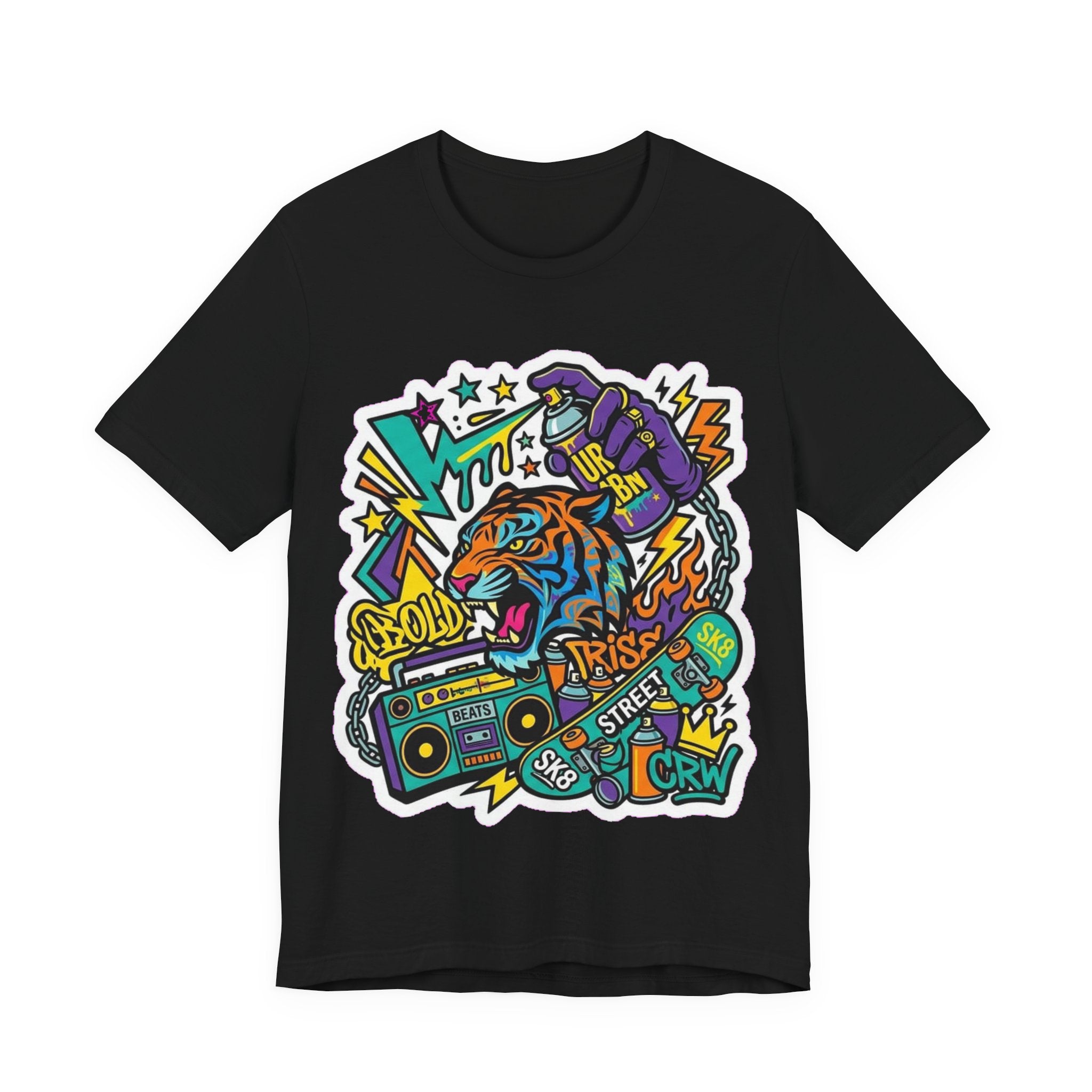 Street Crew Tiger Graphic Tee — Retro Boombox Hip-Hop Skate Shirt